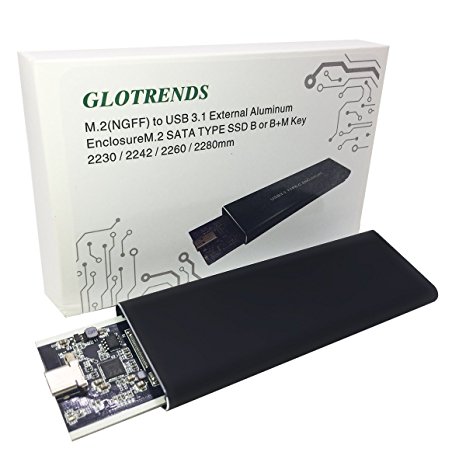 GLOTRENDS USB C M.2 Enclosure Type C Gen 2 Superspeed up to 10Gbps with Aluminum Design, TRIM UASP S.M.A.R.T Support, Key B/B M, Included USB C to A Cable (M2E)