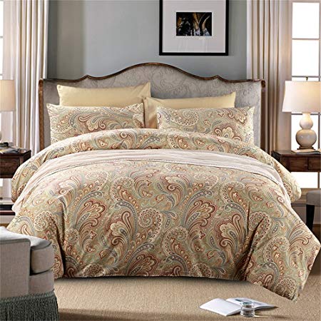 Brandream Hotel Collections Super Soft Egyptian Cotton 3 Piece Modern Bedding Gold Classy Paisley Regal Themed King Size 800-Thread-Count Duvet Cover Set