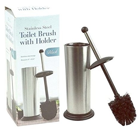 DINY Home Collection Stainless Steel Toilet Brush With Holder and Drip Cup Black Trim Black Brush