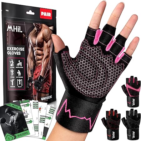 MhIL Workout Gloves Mens & Womens – Weight Lifting Gloves Male & Female, Gym Gloves for Men – Exercise Gloves, Training Gloves with Wrist Support for Work Out, Fitness, Pull up, Weightlifting, Rowing