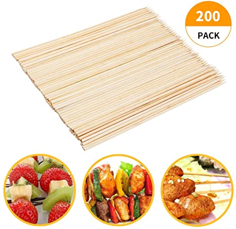 Fu Store Bamboo Skewers, 10 Inch Bamboo Sticks Shish Kabob Skewers,Grill, Appetizer, Fruit, Corn, Chocolate Fountain, Cocktail,Set of 200 Pack