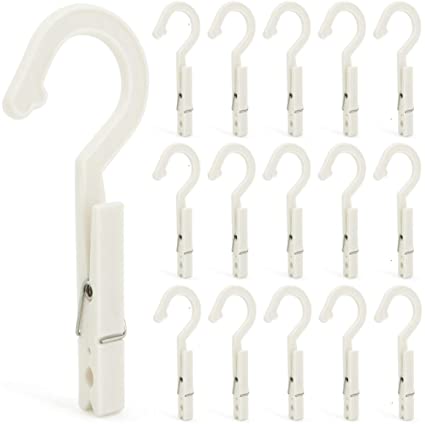 Bajer 15 Pack Laundry Drip Dry Hooks, Clothes Pins for Laundry Hanging, Clothespins Clips Plastic with Hanger Hooks