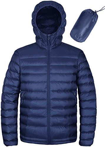 HARD LAND Men’s Hooded Packable Down Jacket Lightweight Insulated Winter Puffer Coat Outdoor