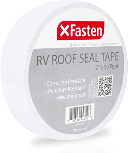 XFasten RV Repair Tape, White, 2-Inches x 50-Foot, Weatherproof RV Rubber Roof Patch Tape for RV Repair, Window, Vent, Boat Sealing, and Camper Roof Leaks