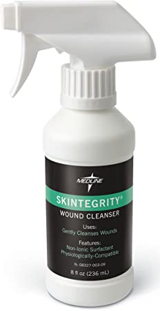 Medline Skintegrity Wound Cleanser, 8 ounce Spray Bottle, for wound cleaning, debridement, removing protein, pressure injuries, infected wounds, spray can be adjusted from mist to stream - MSO-MSC6008H, pack of 1