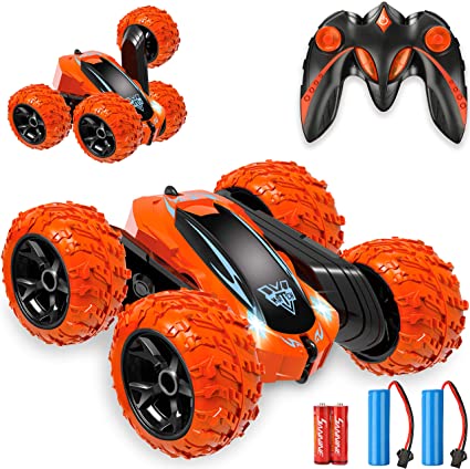 Remote Control car,2.4GHz Electric Race Stunt Car,Double Sided 360° Rolling Rotating Rotation,LED Headlights RC 4WD High Speed Off Road for 3 4 5 6 7 8-12 Year Old boy Toys (orange)