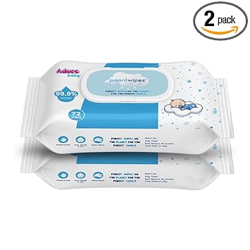 Adore Baby Water Wipes - 99.9% Water Based Baby Wipes, PH Balanced, Unscented & Skin Friendly With Sensitive Skin - 72 Count, Water Wipes, Pack Of 2