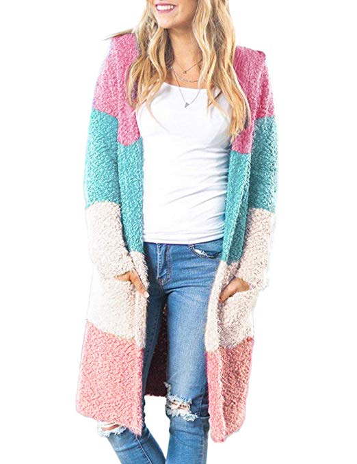 MEROKEETY Women's Long Sleeve Soft Chunky Knit Sweater Open Front Cardigan Outwear with Pockets