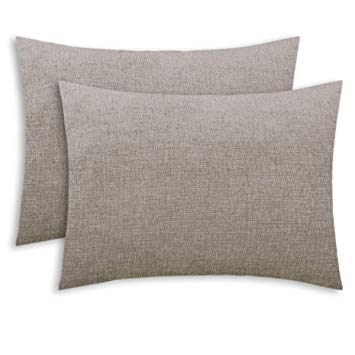 CaliTime Pack of 2 Cozy Standard Pillow Shams Cases for Bed Bedding Decoration Solid Dyed Soft Chenille 20 X 26 Inches Light Taupe