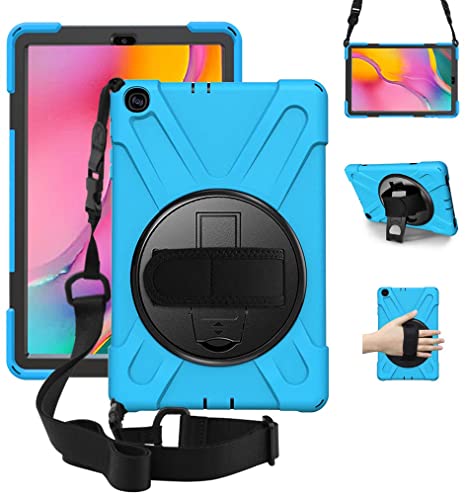 ZenRich Galaxy Tab A 10.1 Case 2019 SM-T510/T515, zenrich Shockproof Heavy Duty Rugged Case with 360 Rotating Kickstand Hand Strap Shoulder Belt for Samsung Galaxy Tab A 10.1" SM-T510/T515-Skyblue