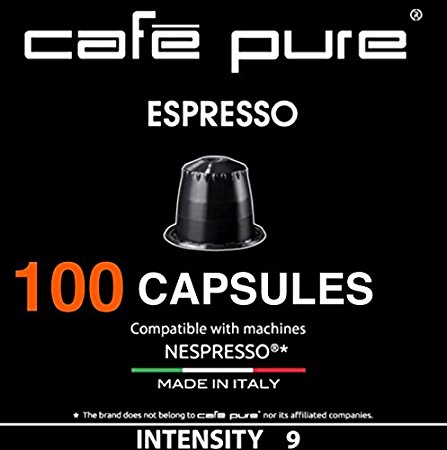 COFFEE NESPRESSO COMPATIBLE Capsules ($0.30) -Cafe Pure- For all NESPRESSO original line Machines,100 Pods For $29.99 Made in ITALY (100, Black)