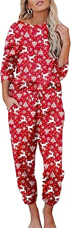 Ekouaer Womens Pajamas Set Long Sleeve Loungewear Soft Lounge Set Joggers with Pockets