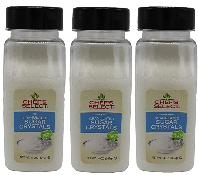 Chefs Select White Granulated Sugar Crystals - Value Size - 14oz (Pack of 3 -Total of 2.6 Lb)