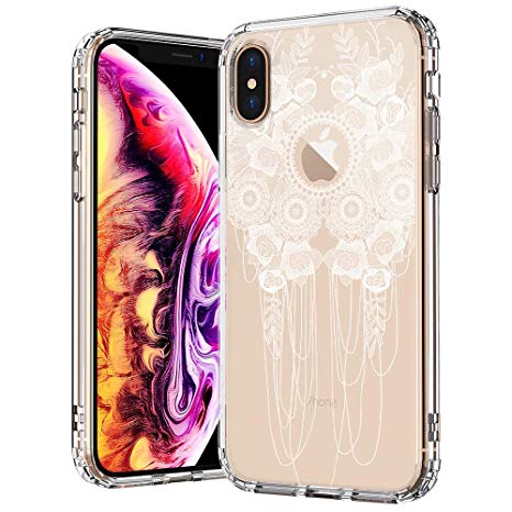 MOSNOVO iPhone Xs MAX Case, White Floral Henna Mandala Lace Rose Flower Printed Clear Design Transparent Plastic Back Case with TPU Bumper Protective Case Cover for iPhone Xs MAX