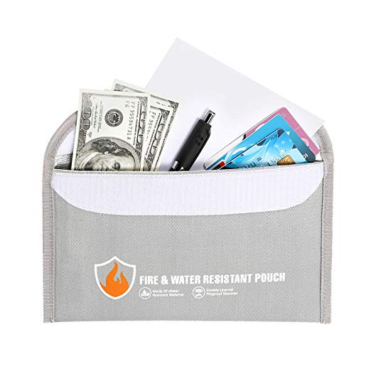 Fireproof Money Bag for Cash 10.2"x 6", Magicfly Non-Itchy Silicone Coated Fire Resistant Document Bag for Cash, Passport, Jewelry