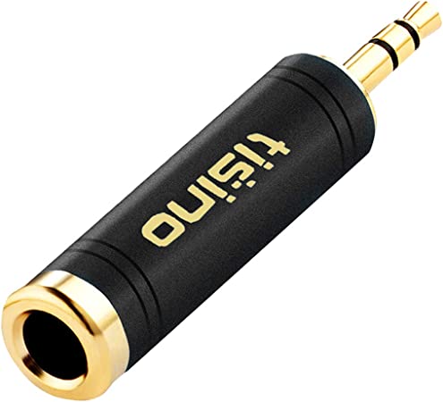 tisino 1/4 to 3.5mm Stereo Adapter, 1/4 inch Female to 1/8 inch Male Mini Jack Aux Converter Headphone Adapter - Black, 1PCS