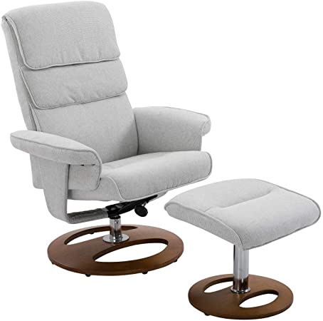 HOMCOM Recliner Chair Ottoman Set 360° Swivel Sofa Stool Modern Soft Thick Padding Wood Base Grey