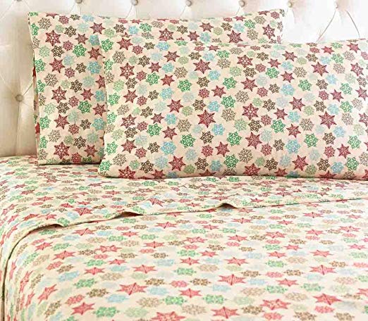 Shavel Micro Flannel Sheet Set, California King, Snow Flake Multi