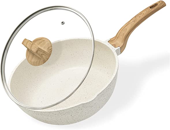 CAROTE Saute Pan with Lid, Non Stick Induction deep Frying pan with Lid for All Hobs, 24cm/2.8 Litre