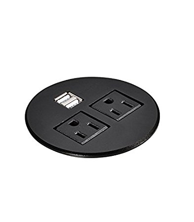 Power Data Hub Tap Grommet With 2 X AC Outlet and 2 X USB Ports With 6 ft Standard Power Cord (Black)