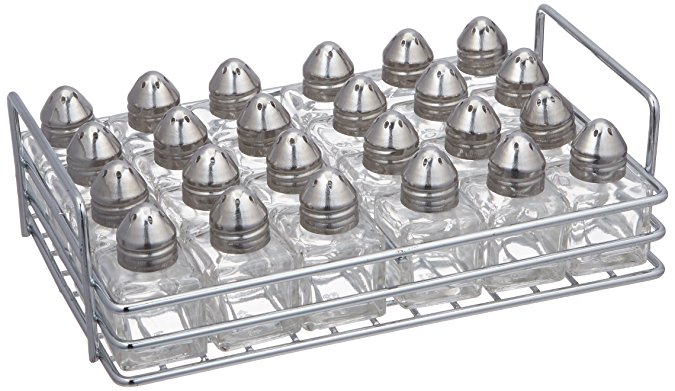 New Star Foodservice 28423 Mini Salt and Pepper Shakers with Rack, Set of 24