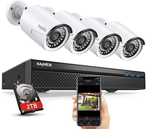 SANNCE 8CH 5MP PoE Home Security Camera System, 4pcs Wired 5MP Outdoor PoE Cameras, 5MP 8-Channel NVR Security System with 2TB HDD for 24/7 Recording, Smart Playback, Instant Email Alert with Images