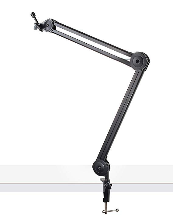 Knox Boom Microphone Stand - Adjustable Scissor Arm Suspension Mic Holder - Table Mount, Durable Steel, 360° Rotation, 30” Black - Studio Broadcasting, Voice Over, Podcast Recording