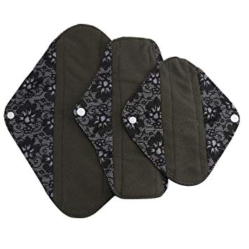Ecurson Foldable Portable Reusable Bamboo Cloth Washable Menstrual Pad Mama Sanitary Towel Pad (M, Black)