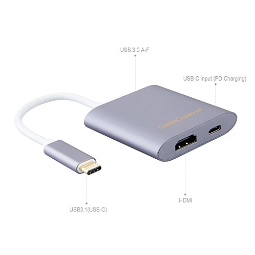 CableCreation USB 3.1 Type-C to HDMI(1080P@60HZ) USB3.0 Type-C PD Charging Port Adapter for Macbook, Chromebook Pixel/Dell XPS 13/Yoga 900/Asus Zen AIO/Lumia 950,Grey Color