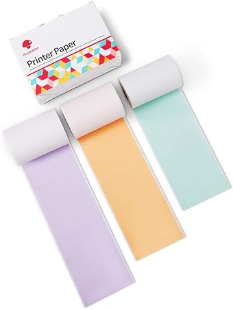 Phomemo Colorful Thermal Sticker Paper M02/M02 Pro/M02S/M03 Mini Printer, Black Character on Mint Green/Purple/Orange, 50mm x 3.5m, Diameter 30mm, 3 Rolls