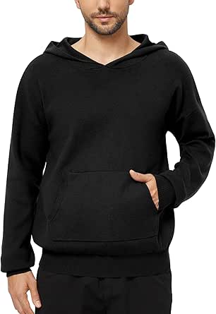 Mens Hoodies Sweater Solid Knitted Pullover Hooded Sweatshirt Long Sleeve Casual Ribbed Hoodie with Kanga Pocket