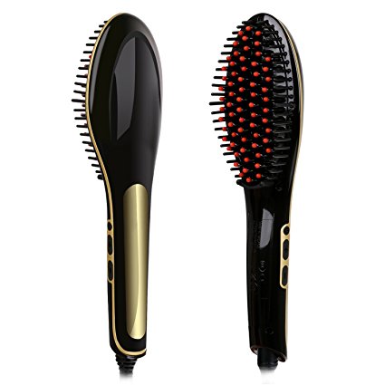Electric Hot Hair Brush Ceramic Iron Salon Detangler Hair Straightener 75 Watt , Black- By JoBox