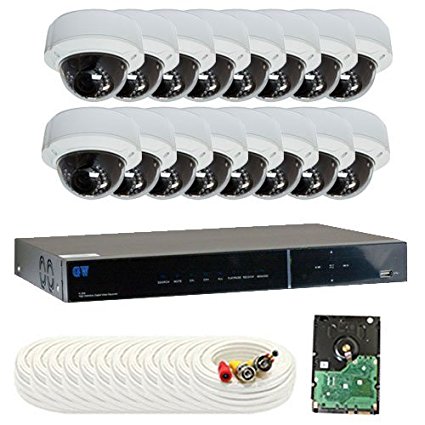 GW Security VD16CH16C728WD 16 Channel Indoor Dome Surveillance Security Camera System, 16 X 1/3 Inches Sony CCD 700TVL 2.8-12mm Varifocal Lens Camera (White)