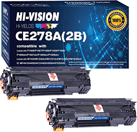 (2 Black-Pack) HI-VISION HI-YIELDS Compatible 78A CE278A Toner Cartridge Replacement [2,100 Pages Each], Used in HP Laserjet P1606DN, M1536, MFP M1536DNF, P1560, P1566, P1606