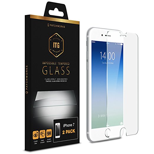 Patchworks® ITG for iPhone 7 (2pc Pack) - Glass is product of Japan, Designed in California, Impossible Tempered Glass Screen Protector