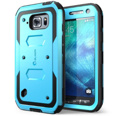 Galaxy S6 Active Case, [Heave Duty] **Slim Protection** i-Blason Armorbox [Dual Layer] Hybrid Full-body Protective Case with Front Cover and Built-in Screen Protector / Impact Resistant Bumpers Cover for Samsung Galaxy S6 Active 2015 Release **Does Not Fit Regular Galaxy S6** (Blue)