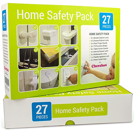 Cheraboo Toddler Home Safety Kit - Best Child Protection Pack For Kitchen Cupboard Locks, Corner Guards & Anti Tip TV/Furniture Straps - Large 27 Piece Baby Proofing Set.