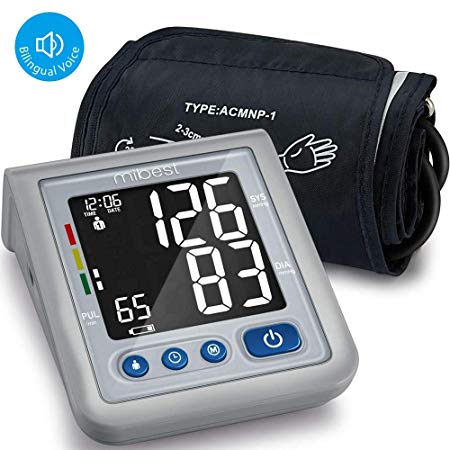 MIBEST Blood Pressure Monitor with Talking Function - Blood Pressure Cuff with Large Display - 8.7-12.6" BP Monitor Machine - One Touch BP Cuff - Blood Pressure Kit with Adapter and Batteries Include