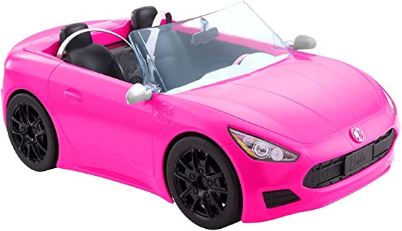 Barbie Convertible 2-Seater Vehicle, Pink Car with Rolling Wheels & Realistic Details, Gift for 3 to 7 Year Olds