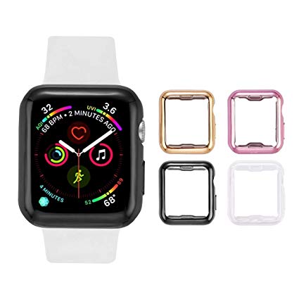 Tranesca Apple Watch case with Built-in TPU Screen Protector for 38mm Apple Watch Series 2 and Apple Watch Series 3-4 Pack (Clear Black Gold Rose Gold)- Does not fit Series 1,4