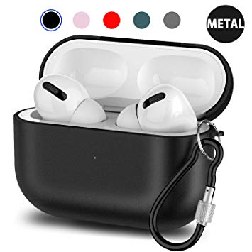 Metal Airpods Pro Case Cover, Upgraded Protective Skin Accessories Compatible Airpods Pro Wireless Charging with Keychain [Front LED Visible] (Black)