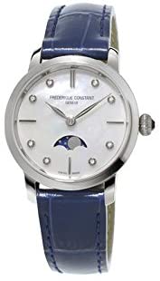 Frederique Constant FC-206MPWD1S6 Ladies Slimline Moonphase Blue Leather Strap Watch