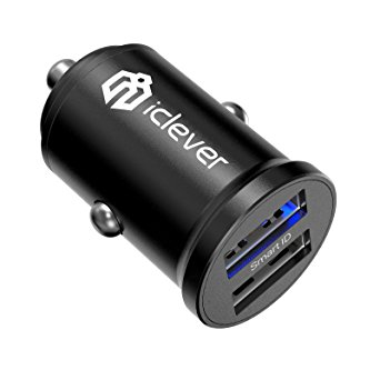 iClever NANO Car Charger BoostDrive 24W Dual USB Adapter for iPhone X / 8 / 7/ 6S / plus, iPad Pro / Air 2 / Mini, Samsung Galaxy S8 / S7 / Edge and More