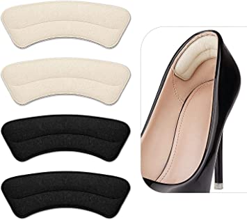 Heel Grips Liner Cushions Inserts for Loose Shoes, Heel Pads Snugs for Shoe Too Big Men Women, Filler Improved Shoe Fit and Comfort, Prevent Heel Slip and Blister (4 Pairs ) (Pale Apricot Black)