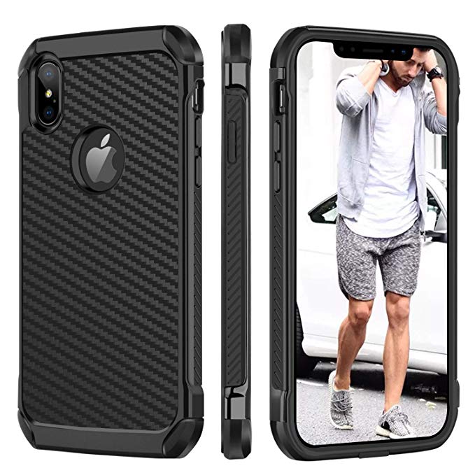 iPhone Xs Max Case, BENTOBEN iPhoneXs Max/Plus Classic Carbon Fiber Full Body Protective Soft Bumper Shatterproof Rugged Faux Leather Responsive Stylish Man Phone Cover for iPhone Xs  6.5 Inch, Black