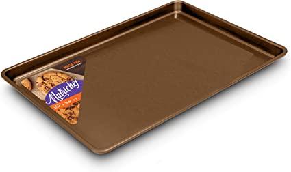 NutriChef Nonstick Cookie Sheet Baking Pan - Metal Oven Large Baking Tray, Professional Quality Non-Stick Mega Pan Bake Trays - Stylish Metallic Coating, PFOA PFOS PTFE Free NCLG1GD