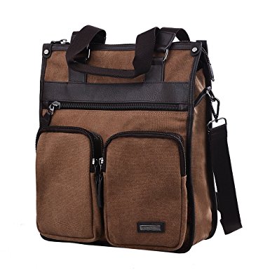 Douguyan Canvas Vertical Messenger Bag for 15.6" Laptop Shoulder Tote Crossbody Sling Sport Duffel Book Bag for Men and Women