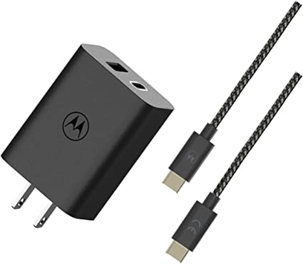 Motorola TurboPower Share 50W Charger- Dual Port USB A and USB C Fast Charging, USB-PD   QC3.0 w/ 1.5m (4.9ft) Braided Type C Cable for Moto G Power/Stylus/Edge/One 5G UW Ace