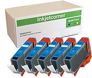 Inkjetcorner 5 Pack Cyan Compatible Ink Cartridges Replacement for CLI-251XL CLI-251 for use with IP7220 iX6820 MG5520 MG5522 MG5620 MG6620 MG5420 MG6420 MX920 MX922
