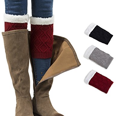Women Boot Knit Cuffs ,Short Crochet Leg Warmers, Variety of Styles Winter Warm Cuff Socks 3 Pairs by REDESS